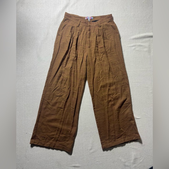 Urban Outfitters Brown Chevron Stitch High Waist Wide Leg Trousers - Picture 3 of 14